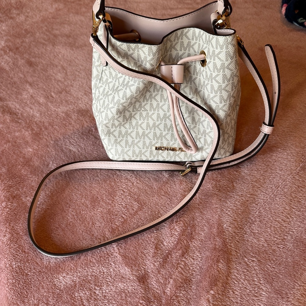 Michael Kors Pink Logo Drawstring Crossbody Bucket Bag